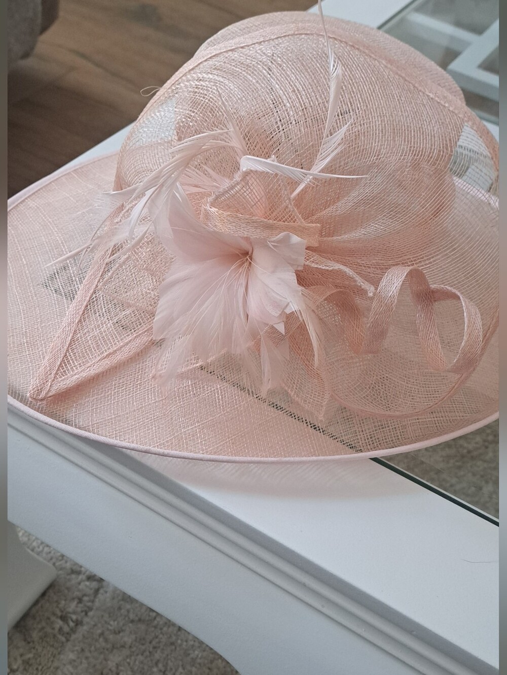 Women's Peach Derby Fascinator Hat with Feather Accent